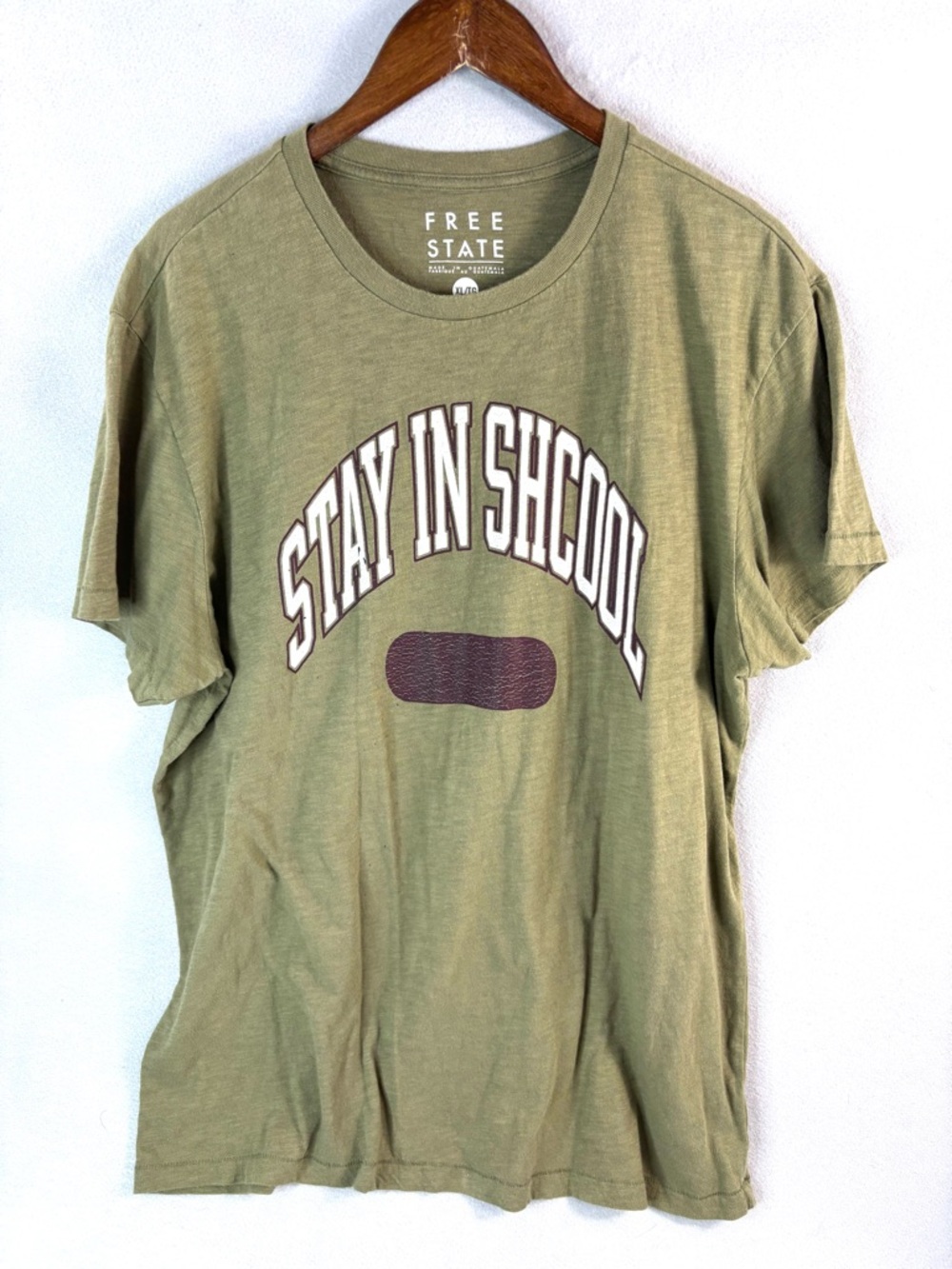 Free State XL Stay In School Olive Army Green 'Stay In Shcool' Graphic Tee